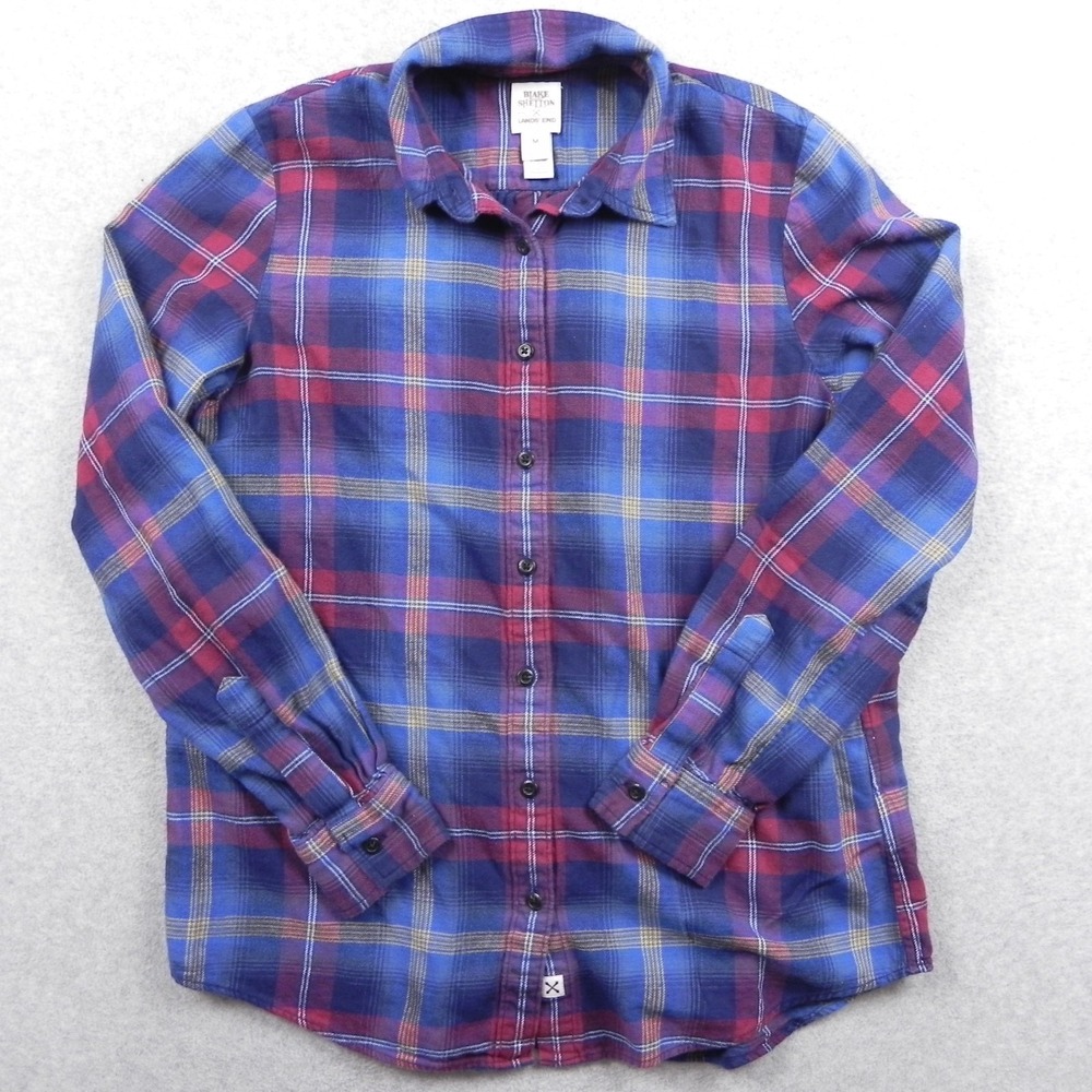 Lands End Flannel Shirt Top Womens Medium Blake Shelton Button Plaid Long Sleeve